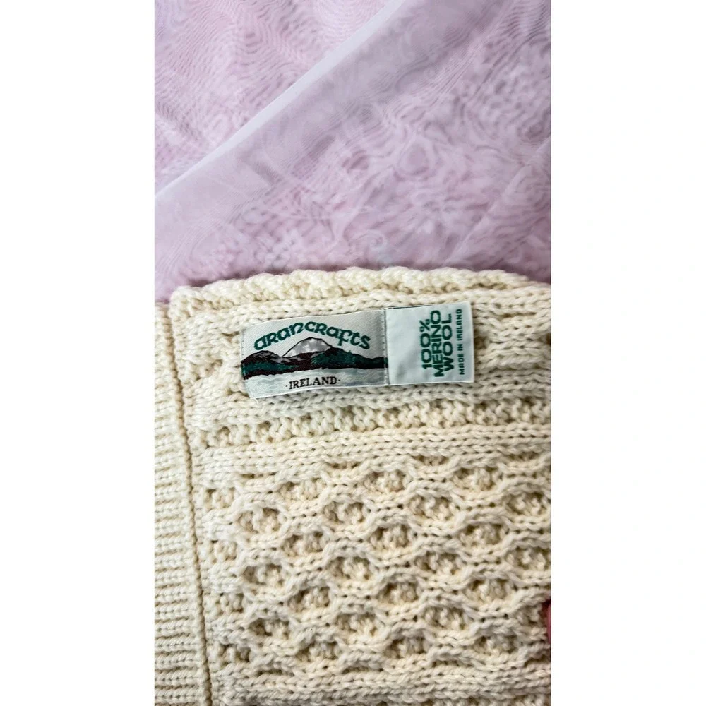 Aran Crafts 100% Merino Wool Trellis Pattern Scarf Natural Cream Ireland X4840